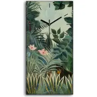 Coloray Wandbild Leinwand Bilder Wanduhr 30x60 Malerei Dschungel Tiere Bäume Palmen - schwarze Hände