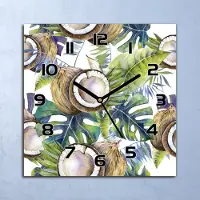 Coloray Wanduhr Echt-Glas-Küchenuhr Kokosnuss & Blätter Quarz 30x30 Deko Bilder