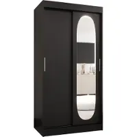 MEBLE KRYSPOL ROYAL 100 Schlafzimmerschrank mit zwei Schiebetüren – moderner Aufbewahrungsschrank mit Kleiderstange und Regalen – 100x200x62cm - Mattschwarz