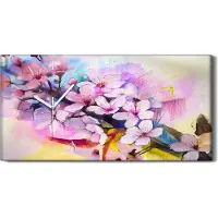 Coloray Küchenuhr Bürouhr Leinwand Uhr 60x30 Gemälde Abstrakter Zweig Blumen Natur Kunst - weiße Hände