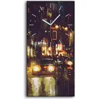 Coloray Wandbild Leinwand Bilder Wanduhr 30x60 Malerei Nachtstraße mit bunte Lichtern - weiße Hände