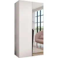 MEBLE KRYSPOL Schrank 100x202x52 cm mit Kleiderstange & Spiegel, 2xTür, PIANO, Weiß, Griff Schwarz