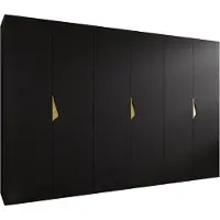 MEBLE KRYSPOL Schrank 300x202x52 cm mit Kleiderstange, 6xTür, SANDI, Schwarz, Griff Gold