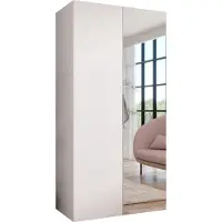 MEBLE KRYSPOL Schrank 100x202x52 cm mit Kleiderstange & Spiegel, 2xTür, SANDI, Weiß, Griff Kaschmir