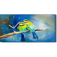 Coloray Dekor Leinwand Uhr Wandbilder Kunstdruck 60x30 Kunst Vögel mit blauen Schwänzen - weiße Hände