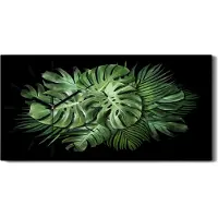 Coloray Leinwand Uhr Küche Wohnzimmer Bild 60x30 Gemälde Blätter Monstera Pflanze - schwarze Hände