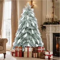BALCONERA 183cm Grüner Beflockter PE-Weihnachtsbaum - Vorgeleuchtet mit 400 Warmweißen LEDs, 30 Weißen Federn, 355 Zweigen für Wohnzimmer/Büro/Party