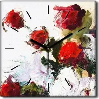 Coloray Uhr auf Leinwand 30x30 cm Wand Uhr Dekoration Wohnzimmer Segeltuch schwarze Hände -Rosen Blumenpflanze.