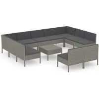 vidaXL 12-tlg. Garten-Lounge-Set mit Auflagen Poly Rattan Grau