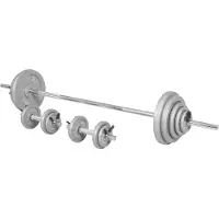 Gorilla Sports Hantelset - 100kg, Langhantelstange 170cm, Gewichte 6x1,25kg 6x2,5kg 2x5kg 2x10kg 2x15kg, 2x Kurzhanteln 30mm, Sternverschlüss/Federverschlüss, Gusseisen - Kurzhantelset