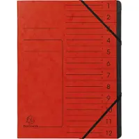 Exacompta 541205E 10x Ordnungsmappe mit Gummizug, innen schwarz, 12 Fächer - A4 - Rot