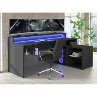 Forte Gaming Tisch TEZAUR 4B Schreibtisch in L-Form mit LED und Zubehör