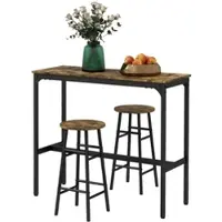 HOMCOM Bartisch-Set 3-Teilig im Industriedesign Stahl Rustikal-Braun