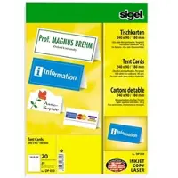 Sigel Tischkarten A4 185g/qm hochweiß VE=20x20 Stück