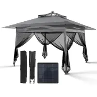 Puluomis Faltpavillon mit Sonnenkollektor Gartenpavillon Pop Up 3.6 x 3.6m Pavillon Faltbar Wasserdicht Gartenzelt, UV-Schutz 50+ grau