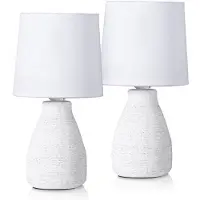 Ed Brubaker 2er Set Tisch- oder Nachttischlampen 28 cm Naturweiß Lampenfüße in Vasenform und Baumwoll Schirme