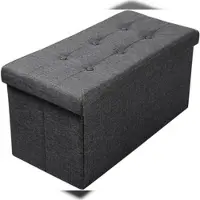 Woltu Sitzhocker mit Stauraum Faltbar Truhen Sitzbank, Deckel Abnehmbar, dicke gepolsterte Sitzfläche aus Leinen 76 × 37,5 × 38 cm, grau