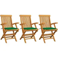 vidaXL "2024 Cloris" Gartenstühle mit Grünen Kissen 3er Set Massivholz Teak - Gartenstühle DE849577