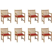 vidaXL HOMMIE Outdoor-Stuhl ,8er Set Gartenstühle mit Roten Kissen Massivholz Teak Relaxsessel Armlehnstuhl & schlichten Design