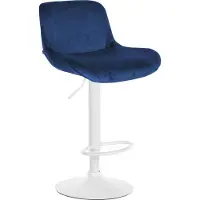 CLP Barhocker Solon Weiß höhenverstellbar und drehbar mit Rückenlehne blau Material Samt