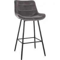 DELUKE Barhocker VISEN - Samt Grau 49x56x104 cm | Barstuhl Mit Lehne Tresenhocker Tresenstuhl Kneipenhocker Kneipenstuhl