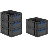 Proregal SparSet 5x Eurobox Nextgen Color HxBxT 17x30x40cm 16 Liter Griffe Blau Geschlossen Schwarz Eurobehälter Transportbox Transportbehälter