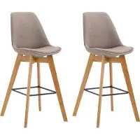 CLP 2er Set Barhocker Metz Stoff mit Rückenlehnen und Fußstütze | Farbe taupe Gestell Farbe natur