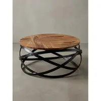 KADIMA DESIGN Couchtisch MANUR 60x30x60 cm Sheesham Massivholz / Metall Sofatisch, Design Wohnzimmertisch Rund, Stubentisch Industrial Braun, Designer Holztisch Kaffeetisch Massiv, Tisch Wohnzimmer