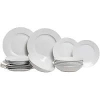 Studio Tavola Geschirrset Weiß - 18-teilig / 6 Personen - 6 Speiseteller, 6 Suppenteller und 6 Frühstücksteller
