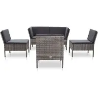 vidaXL 6-tlg. Garten-Lounge-Set mit Auflagen Poly Rattan Grau