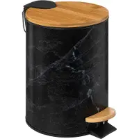 5 Five Mulleimer/Treteimer Marmoroptik - schwarz - 3L - Metall/Bambus