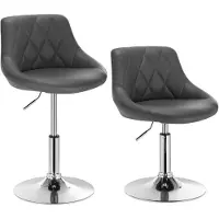 Woltu 2er-Set Barhocker Tresenhocker Barsessel mit Rückenlehne aus Kunstleder Metall höhenverstellbar, Grau
