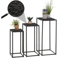 Mendler 3er-Set Blumentisch HWC-N70, Beistelltisch Tisch Blumenständer Ablage, stapelbar, Metall Papierseil anthrazit