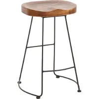 Mendler Barhocker MCW-N25, Barstuhl Tresenhocker Küchenhocker, Fußablage Industrial Metall Massiv-Holz 3D-Struktur braun