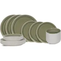 Cookinglife Geschirrset Mosgrün 18-teilig / 6 Personen - 6 Dinner-Teller, 6 Frühstücksteller und 6 Schalen