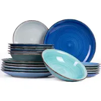 Cookinglife Geschirrset Delice Blue - 18-teilig / 6 Personen - 6 Speiseteller, 6 Suppenteller und 6 Frühstücksteller