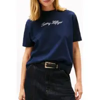 Tommy Hilfiger Damen Tops & T-Shirts Gold Btn Script Mdrn Ss Tee - Donkerblauw - Größe XS