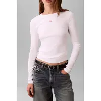 Calvin Klein Jeans Ls Woven Label 2x2 Blouse Brilliant White Größe: S | Longsleeves Outlet | Damen | Weiß