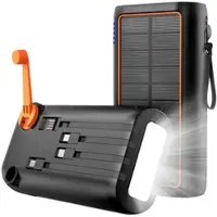 Revolt Kurbel-Dynamo-Solar-Powerbank, 30.000 mAh, PD 20 W, Super Charge, LED