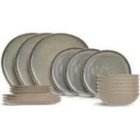 Cosy & Trendy Geschirrset Onna Sandgrün - 18-teilig / 6 Personen - 6 Speiseteller, 6 Frühstücksteller und 6 Suppenteller