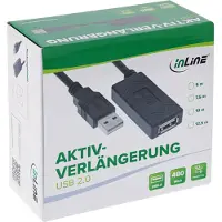 InLine USB 2.0 Aktiv-Verlängerung, USB-A Stecker/Buchse, 5m, 5 m, USB A, USB A, USB 2.0, 0,48 Gbit/s, Schwarz