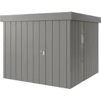 Hörmann , Metall-Gerätehaus "Juno" mit Flachdach, JFD10 - Modern, 262 x 262 cm (B x T), graualuminium, mit bodentiefem Fenster, 1-flüglige Tür, Anschlag links
