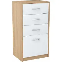 Matkam Kommode mit vier Schubladen | H/B/T 85 x 45 x 35 cm, Griffe in satinierter Metall-Optik | Schublade B/T 32 x 33 cm, Führungsschienen aus Metall (Sonoma Eiche – Front in weiß)