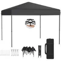 LZQ Pop-Up Pavillon 3x3 m Faltpavillon für Garten & Terrasse, Wasserdicht, UV-Schutz, Ein-Knopf-Schnellaufbau, 3-fach höhenverstellbar, Anthrazit (ohne Seitenwände)