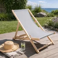 HAGO Liegestuhl Liege Stuhl Strand Strandliege Sonnenliege Gartenliege Klappstuhl Hellgrau
