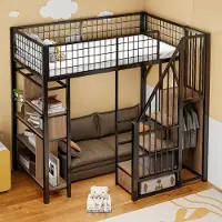 Sweiko Multifunktionales Hochbett 90 x 200 cm, Metallbett mit Stauraum, Ablageflächen und Treppe, Erwachsenenbett und Kinderbett, Schwarz