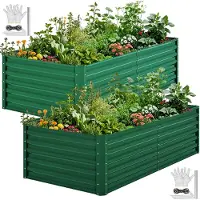 BALCONERA 2er-Set Hochbeet Metall 240x120x58cm für Garten mit Stützstange & Handschuhe-Verdicktem Zink-Aluminium-Magnesium-Edelstahl-Metall