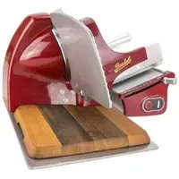 Berkel Home Line 200 Rot, Aufschnittmaschine + von Hand gefertigtes Einlegebrett aus Fassholz