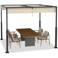 JOIEYOU 3x3m Garten Pergola Stabile Gartenlauben mit Stahlrahmen & Schiebedach, 245cm Hoch Pavillon mit UV-Schutz Einziehbar Welle Überdachung Partyzelt für Balkon Terrasse Strand (Beige)