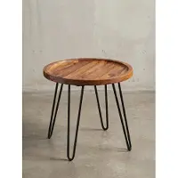 KADIMA DESIGN Couchtisch Sheesham Massivholz 45x40x45 cm Wohnzimmertisch Rund, Sofatisch mit Haarnadelbeine, Kaffeetisch aus Holz und Metall